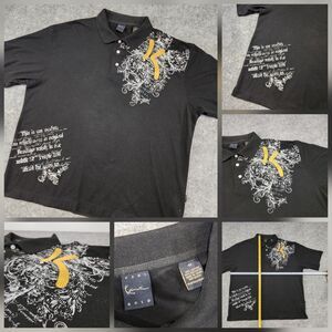 VTG Y2K Karl Kani Gold Mens 3X 3XL Embroidered Black Short Sleeve‎ Polo T Shirt